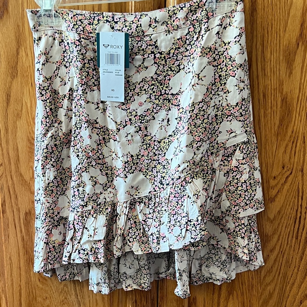 Roxy Floral Ruffle Mini Skirt - Pink, Cream, Black